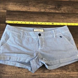 Blue and white strip seersucker shorts.